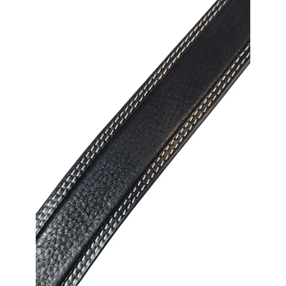 Cowboy chrome black leather western‎ belt 44 basket weave embossed white stitch
